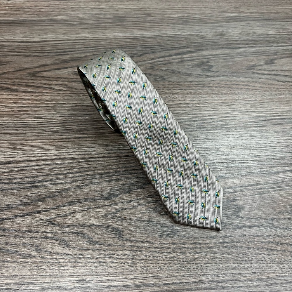 Topman Taupe w/ Blue & Gold Leaf Check Skinny Tie